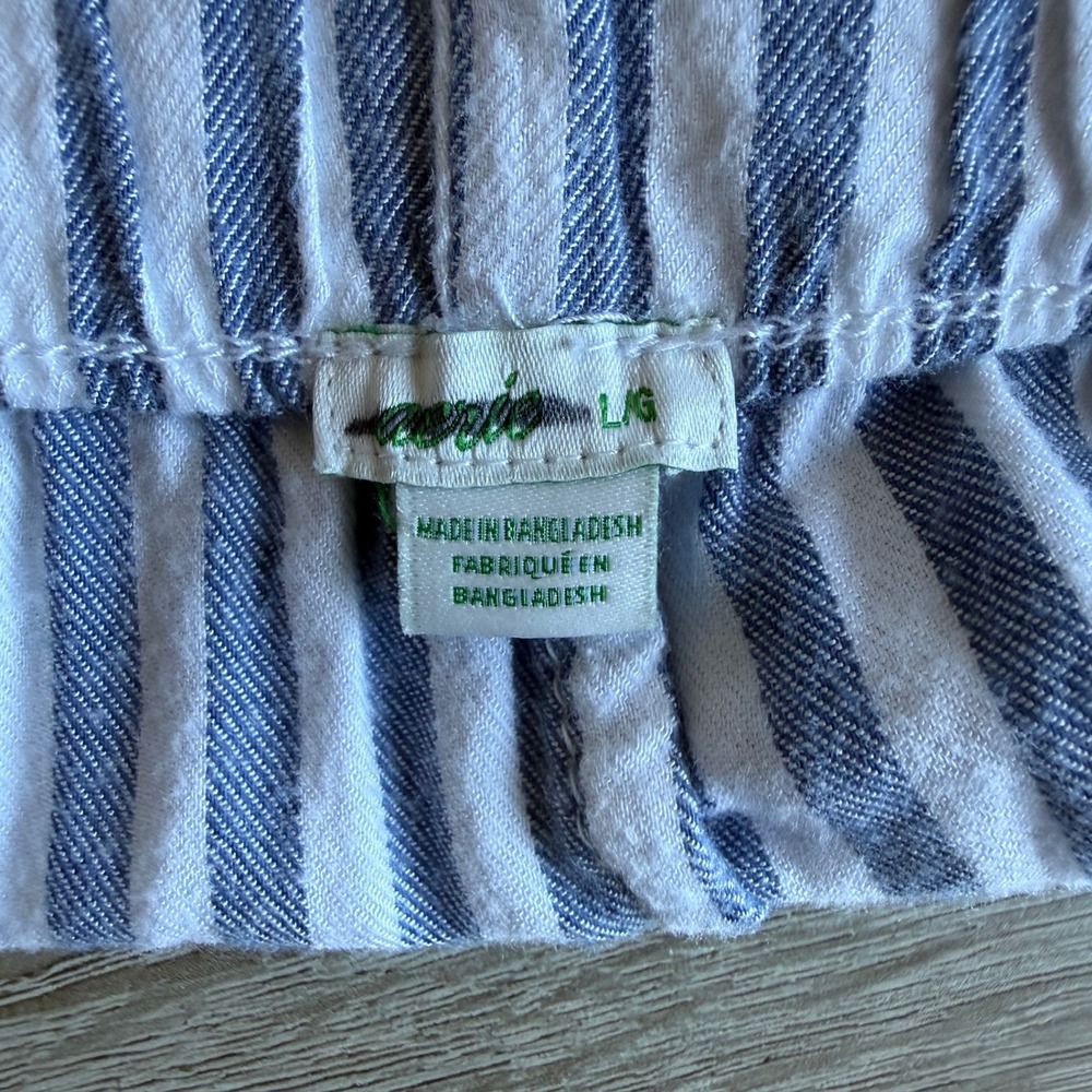 Aerie Striped Pajama Shorts Blue White Ruffle Hem Velvet Tie Large - Picture 3 of 5